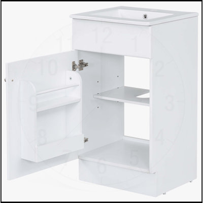 18 Inch Bathroom Vanity with Sink, Door Shelf, and Adjustable Interior Shelf for Efficient Storage