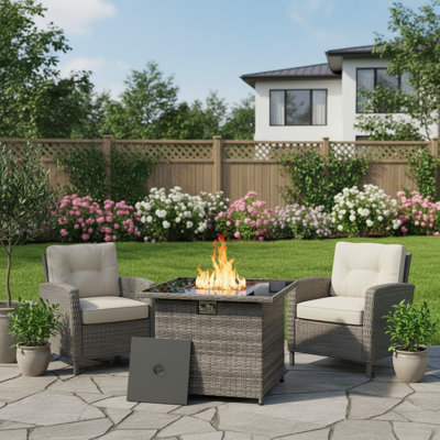 32.5" Propane Fire Pit Table with 50,000 BTU Burner, Tempered Glass Surface, Lava Rocks & Protective Cover