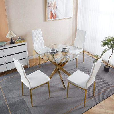 Ensemble de salle à manger 5 pièces, table de salle à manger Mid-Century pour 4 à 6 personnes avec plateau en verre, table de salle à manger à piédestal, table basse de loisirs