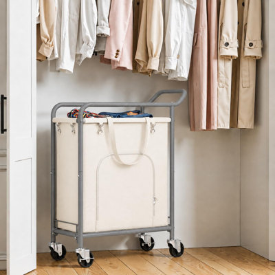 Panier à linge roulant, panier à linge roulant avec poignée haute pour moins se baisser, ouverture par le bas pour un déchargement facile, chariot à linge roulant mince de 150 L pour appartement, dortoir et maison, (beige)