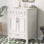 Meuble-lavabo en bois massif de 24 po avec lavabo en céramique de style rétro, portes à fermeture douce et armoire de rangement durable-400981009