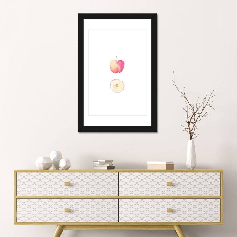 « apple slice » par melissa selmin, reproduction d’impression sur toile tendue, Papier d'art encadré noir, Blanc