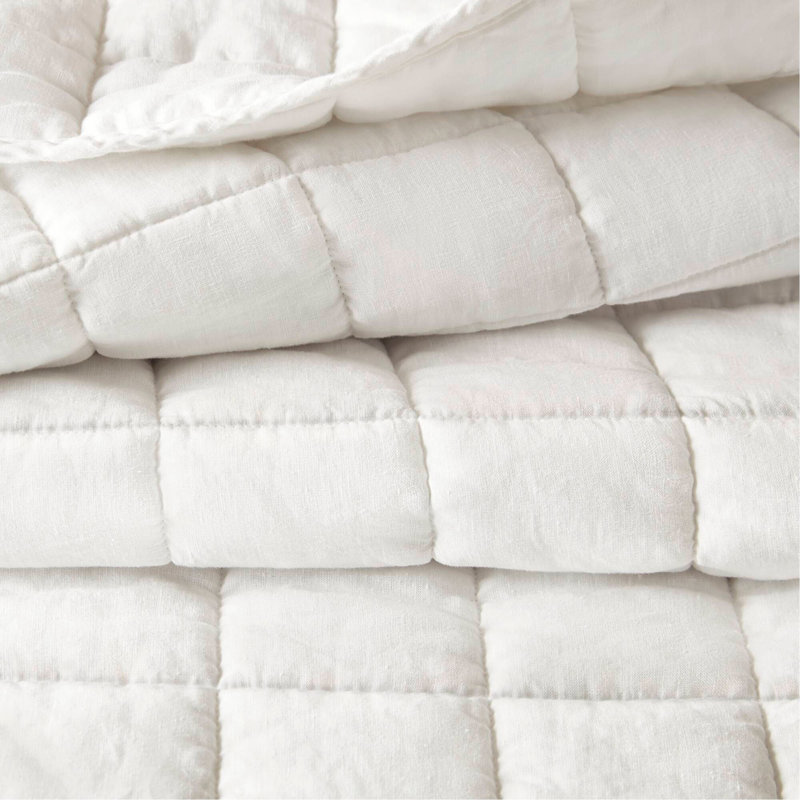 Ensemble de courtepointe 3 pièces en lin délavé, Full Quilt + 2 Shams, Blanc