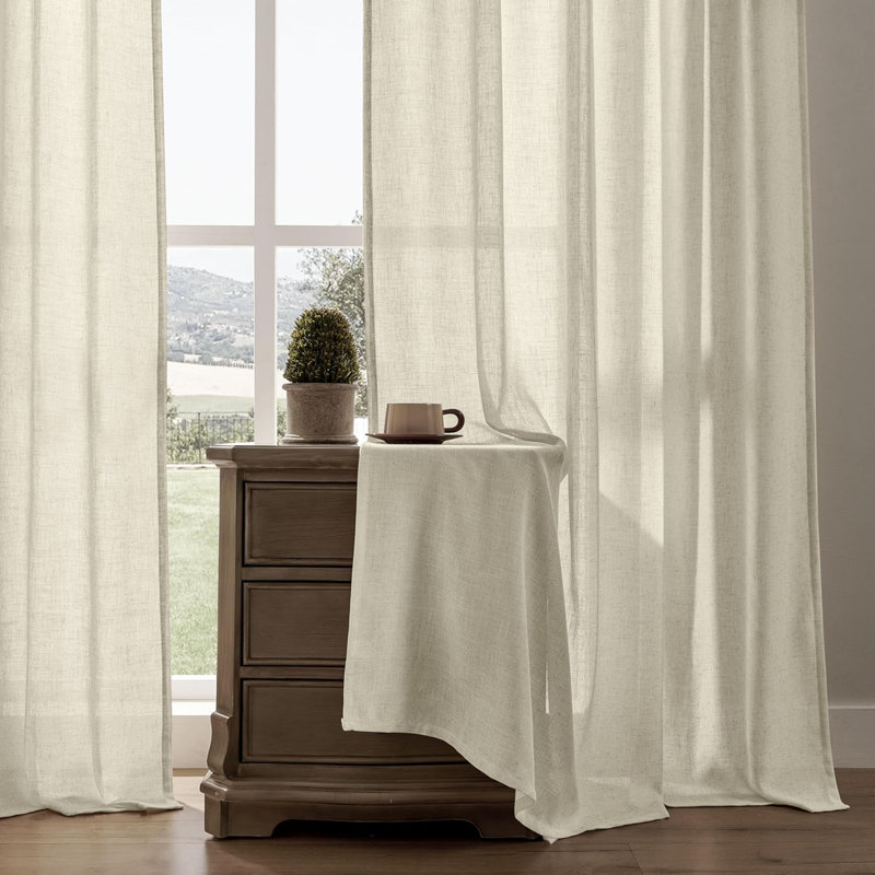2pk Light Filtering Linen Blend Curtains with Back Tabs/Rod Pocket - 52" x 108" Linen, 52" W x 108" L, Linen