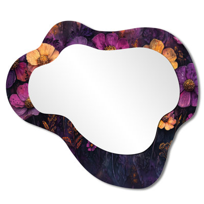 Zinnias Flowers Lavender Midnight Field I - Zinnias Asymmetrical Decorative Mirror, Traditional irregular Wall Mirror, Printed on Metal
