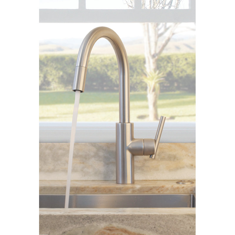East Linear Single Handle Pull Down Kitchen Faucet, English Bronze