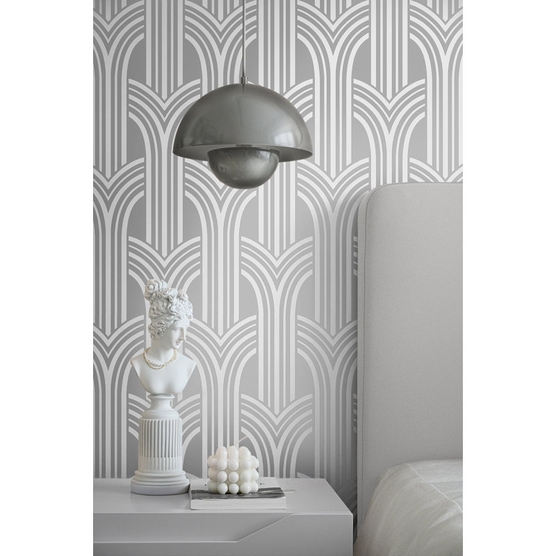 Papier peint L 27 pi x l 27 po Asja, Argent métallique
