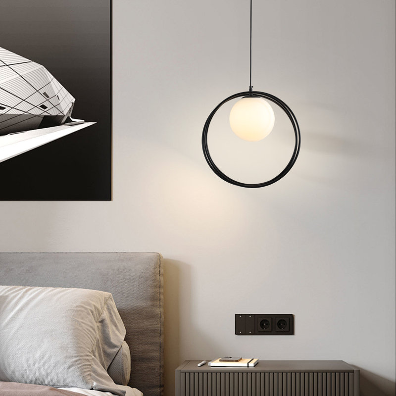 1 - Light Single Pendant With Frosted Glass, Black
