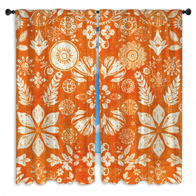 Orange Floral Motif Window Curtains Floral Sheer & Room Darkening - 2 Panels