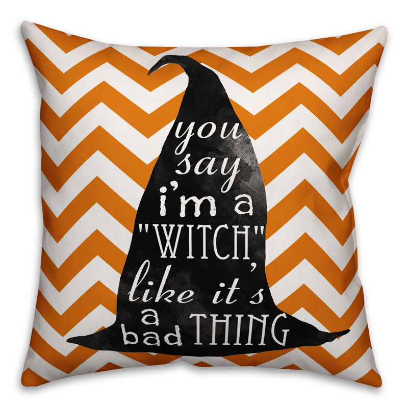 Witchy Saying Chevron Outdoor Reversible Throw Pillow, Indoor
