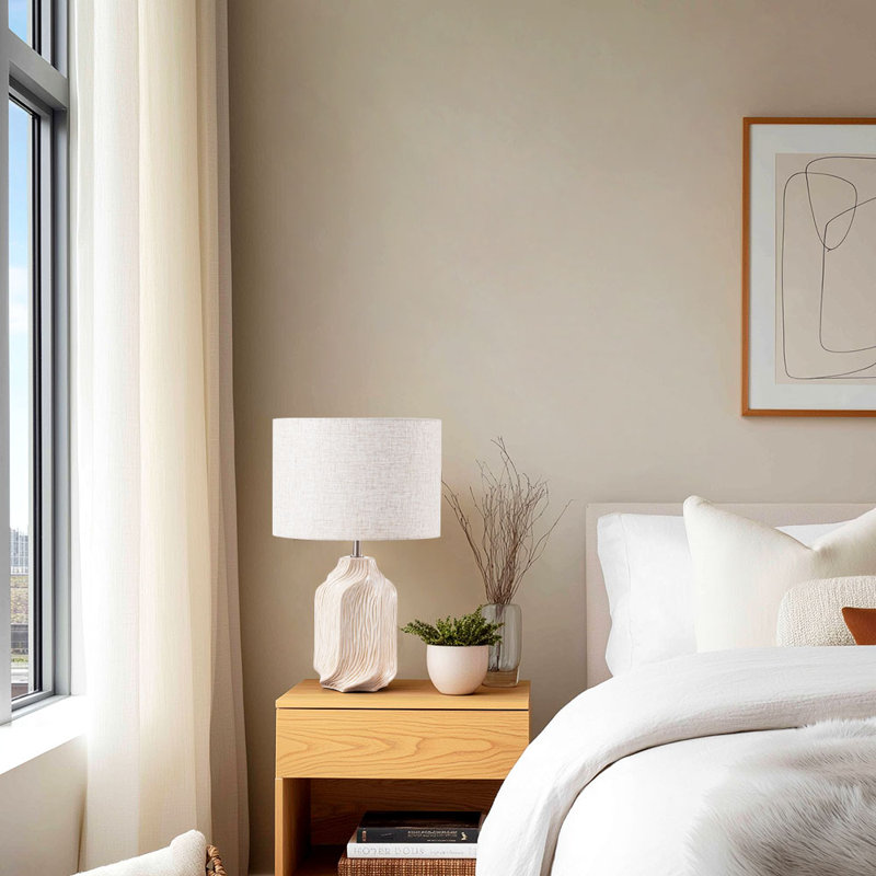 Lampe de table 20,5 "en céramique texturée avec abat-jour en lin - Éclairage de chevet et décoratif moderne