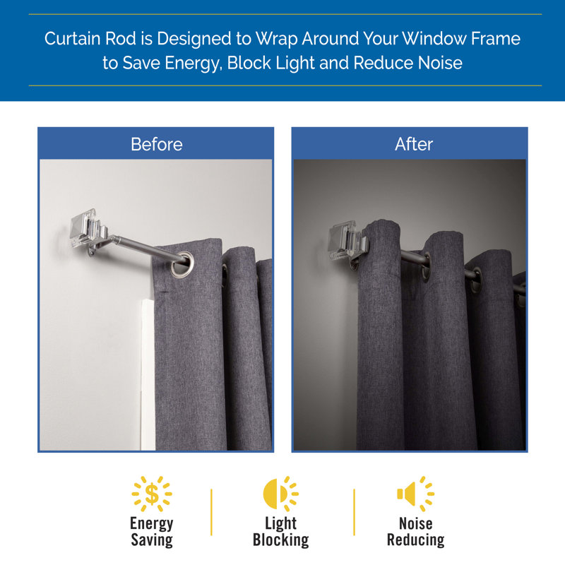 Brushed Nickel Adjustable Room Darkening Curtain Rod with Decorative Finials