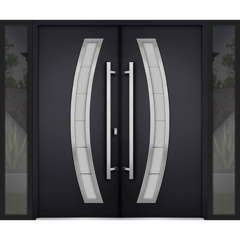 Deux 80'' Front Entry Doors, Black, 80" H x 96" W x 3.25" D, Right Hand/Inswing