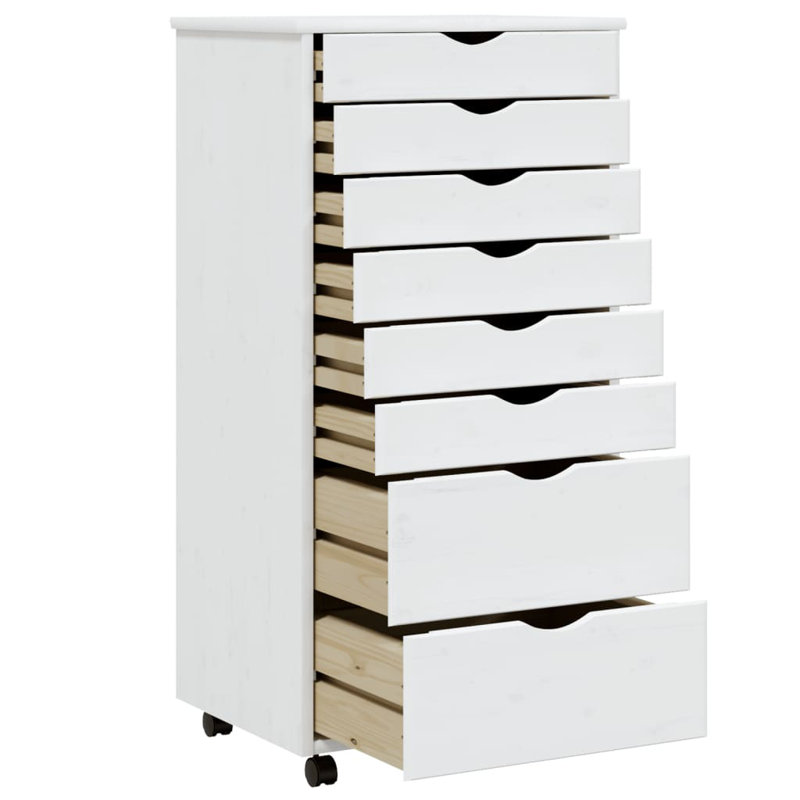 vidaXL MOSS 8-Drawer Chest with Wheels, Solid Pinewood, White