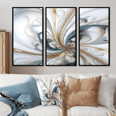 Euphoria Spiral White Light Eruption - Spiral Abstract Wall Art Living Room Set
