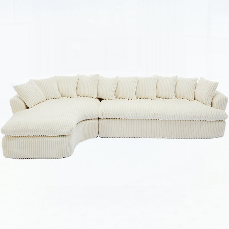 127'' Large Sectional Sofa, Beige Corduroy, 21"H x 29"D