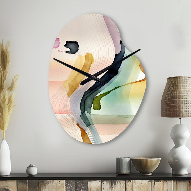 Multi-Color Abstract Waves III - Minimalism Irregular Shape Metal Wall Clock, Modern Asymmetrical Wall Clock Print, Large
