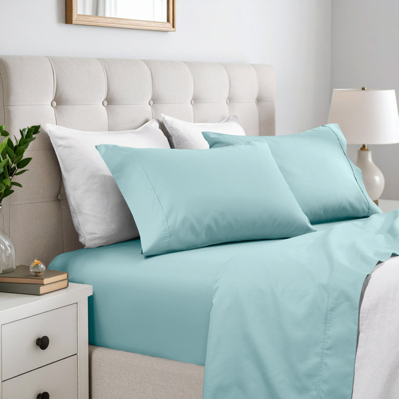 Superior 600 Thread Count Cotton Blend Solid Deep Pocket Bed Sheet Set, Twin Sheet Set, Light Blue