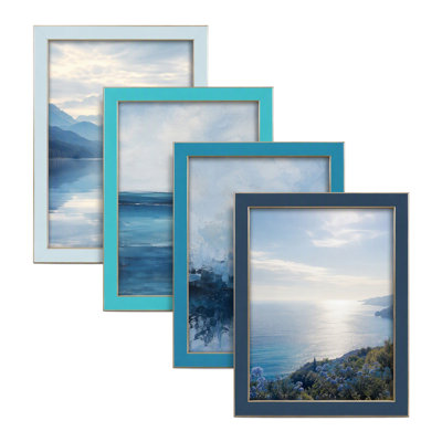 Ensemble de 4 cadres photo 11 x 14, cadre photo coloré de style moderne, verre trempé haute définition, présentoir mural ou de table (série bleue)