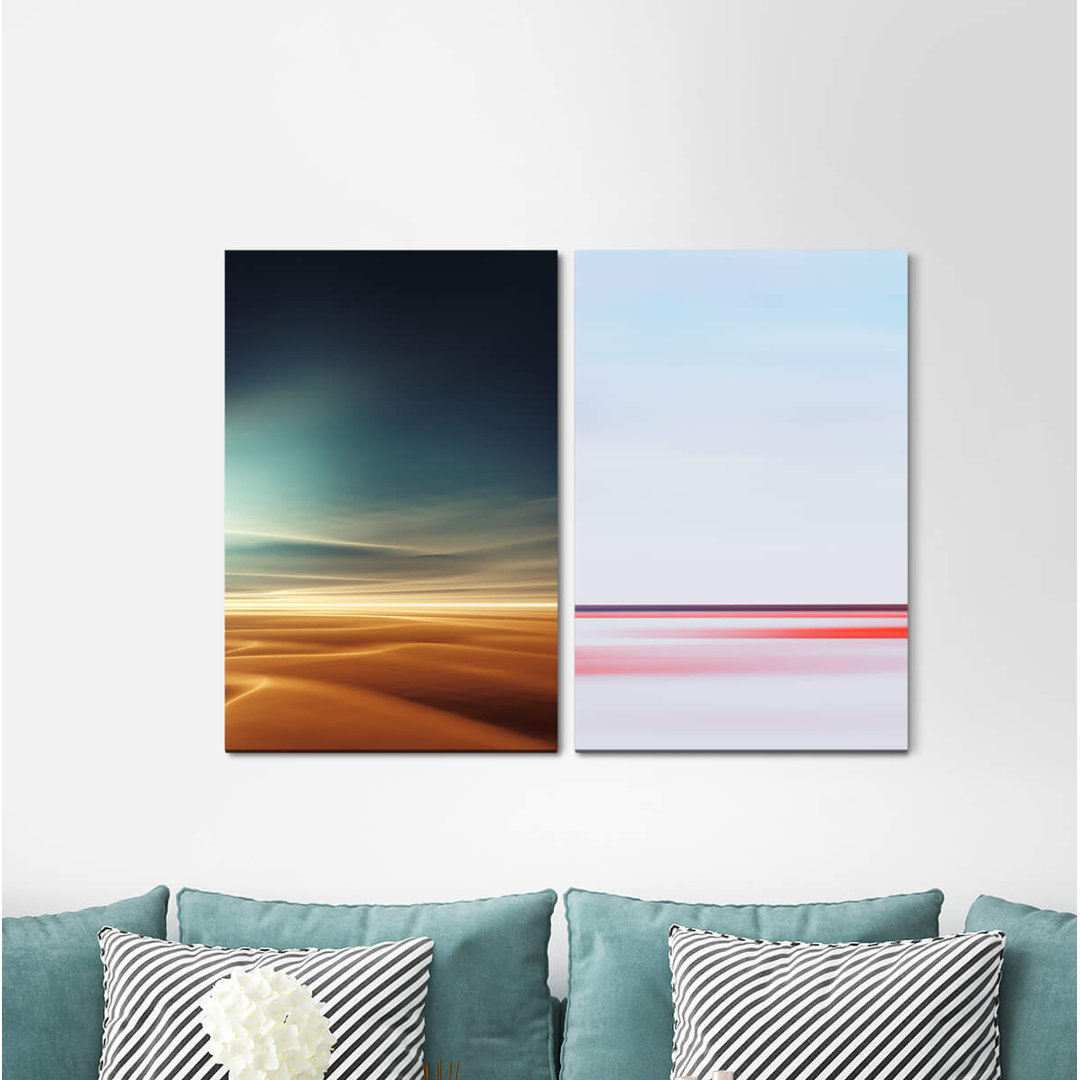 2-tlg. Leinwandbilder-Set - Grafikdruck „Horizon Sahara Sky Pink Minimal Sunset”