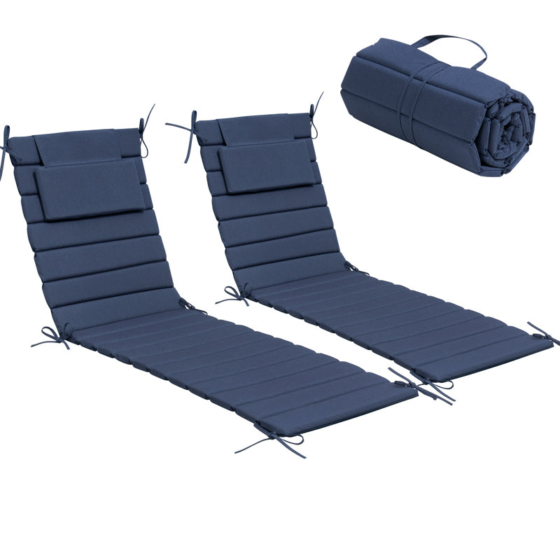 Ensemble de coussins de siège / dossier pliables d'extérieur avec appui-tête (ensemble de 2), L 20,9 po x P 71 po, Marine