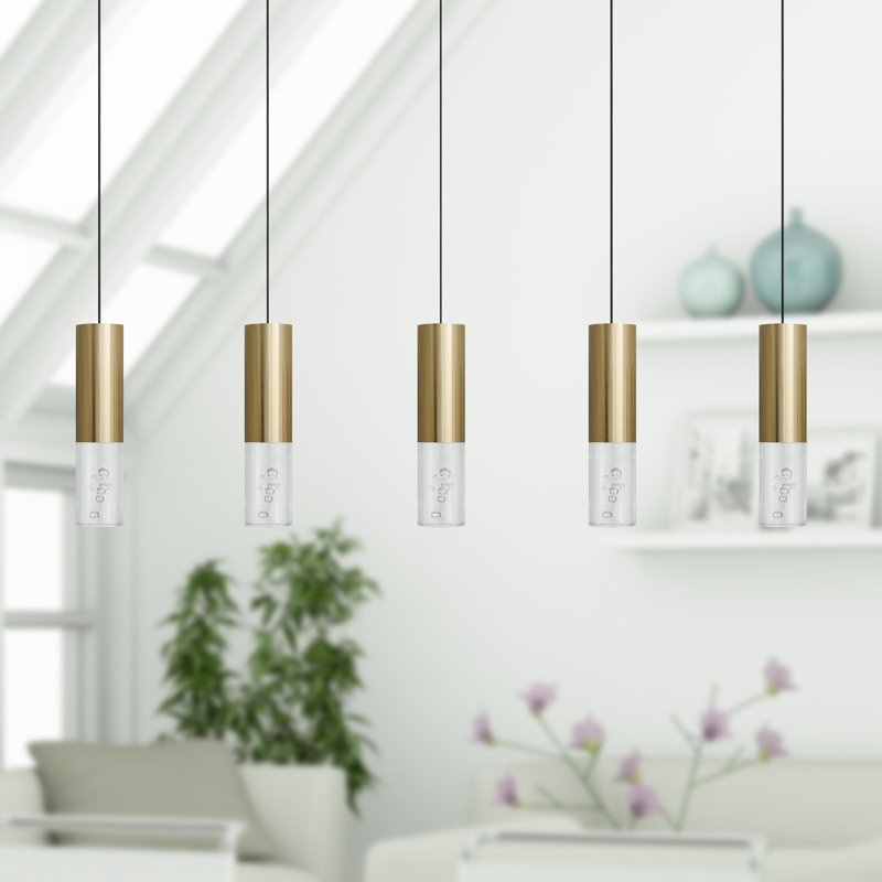 Luminaire suspendu linéaire à 5 lumières pour îlot de cuisine Rathi, Laiton