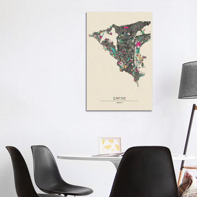 Dakar, Senegal Map by Ayse Deniz Akerman - Wrapped Canvas Print
