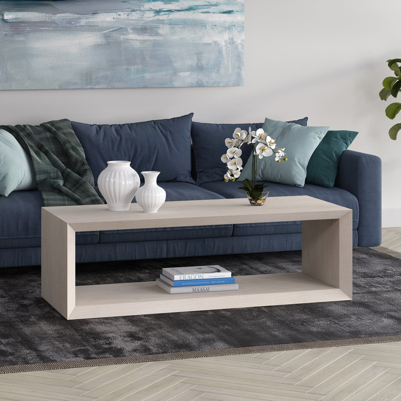 Wander Solid Coffee Table with Storage, 45.72cm H x 147.32cm W x 59.39cm D, Alder White