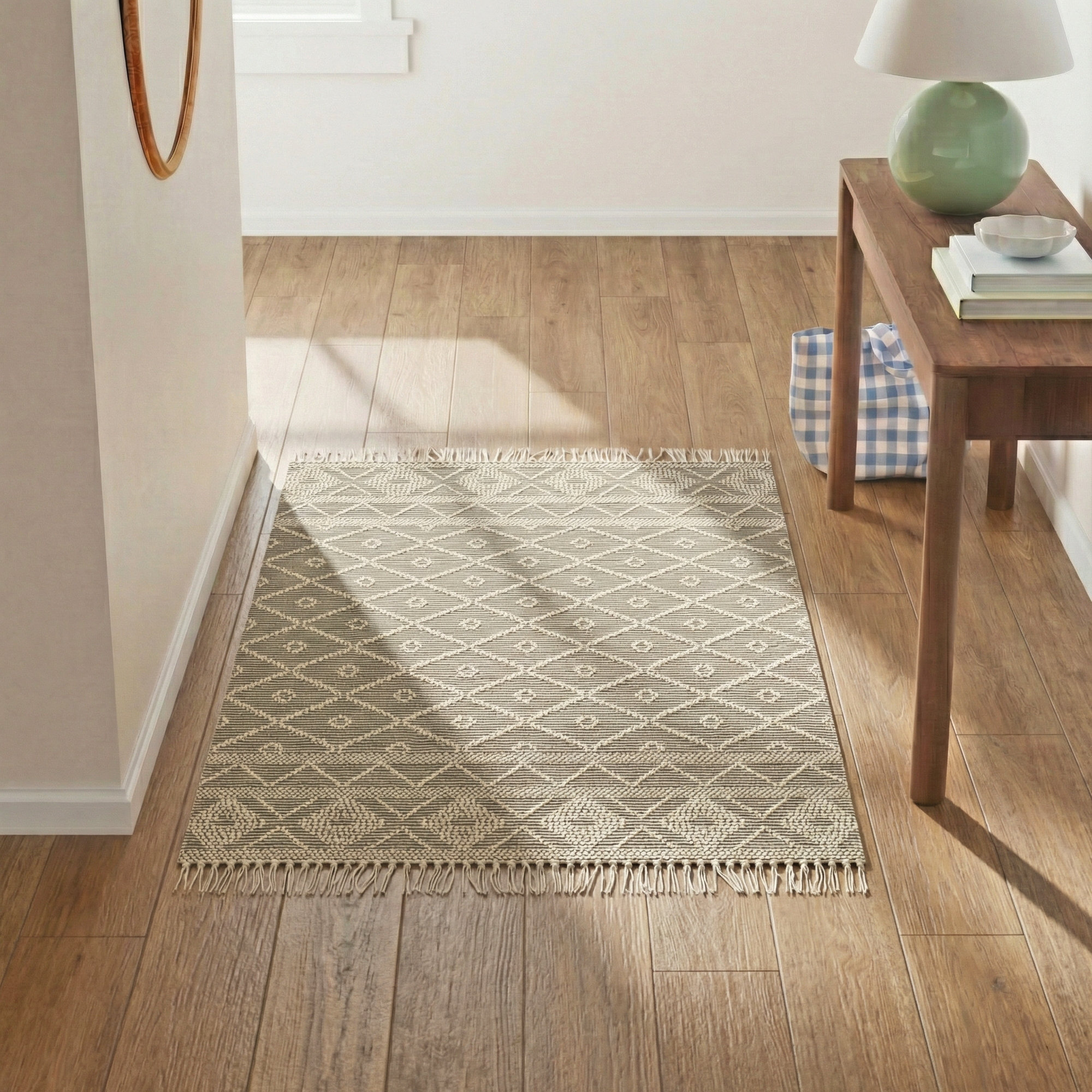 Alyson Handmade Beige/Gray Rug, Rectangle 3'6" x 5'6"