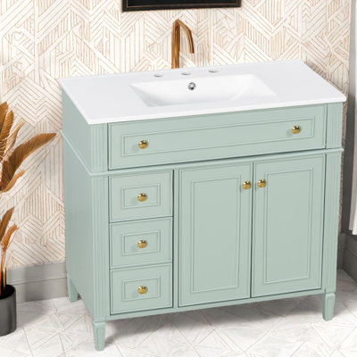 Meuble-lavabo spacieux (doit inclure à la fois le meuble-lavabo et le lavabo), salle de bain moderne en bois MDF de 36 pouces