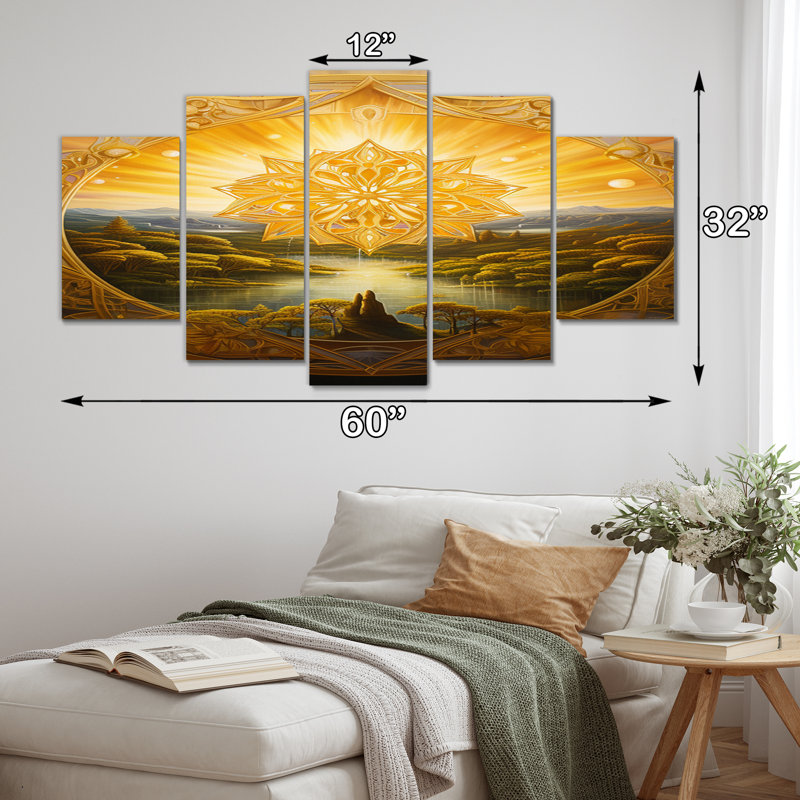 «Awaken Golden Mandala Landscape», reproduction d'art murale - 5 panneaux