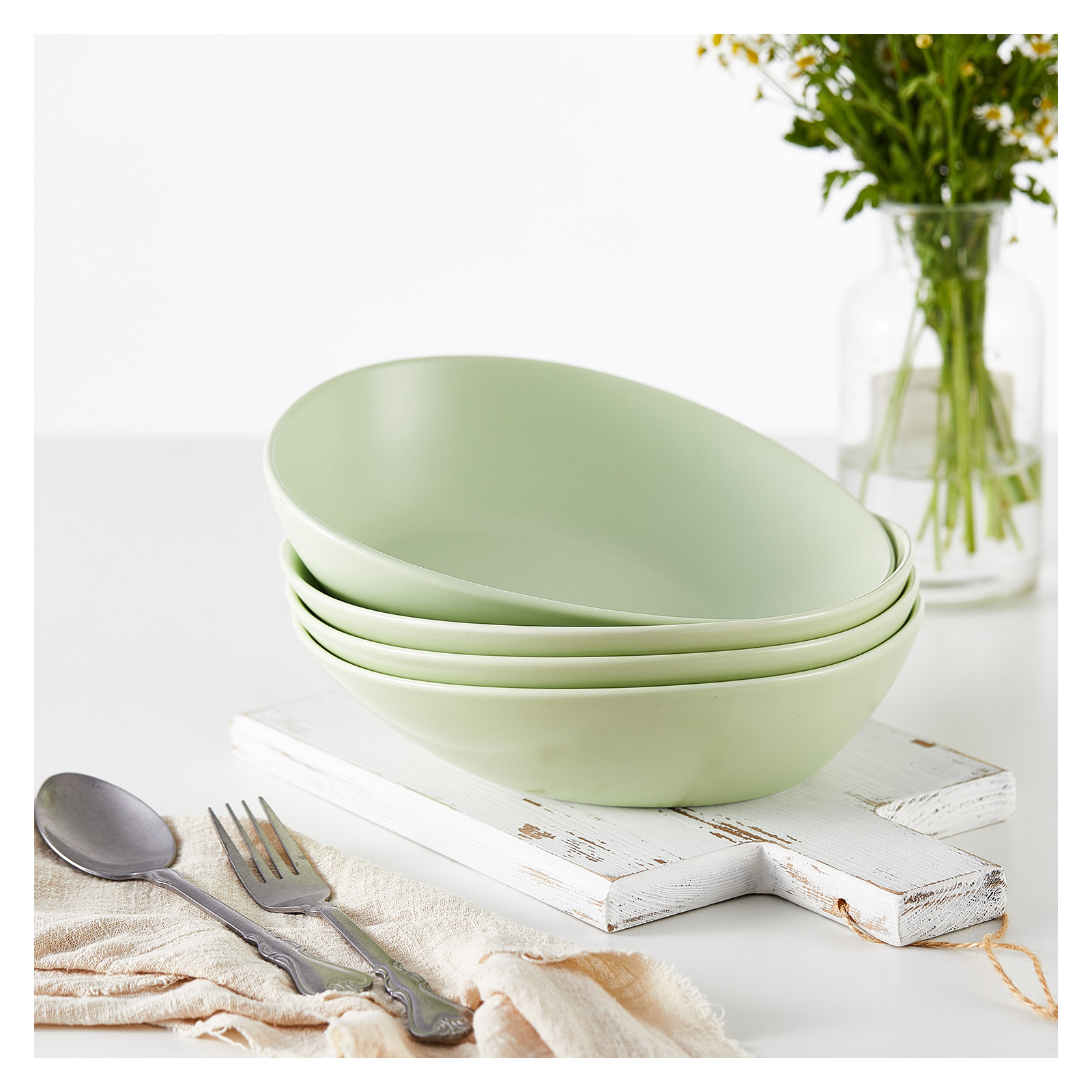 Stone Lain Delilah Pasta Bowl Set Porcelain, Lime Green