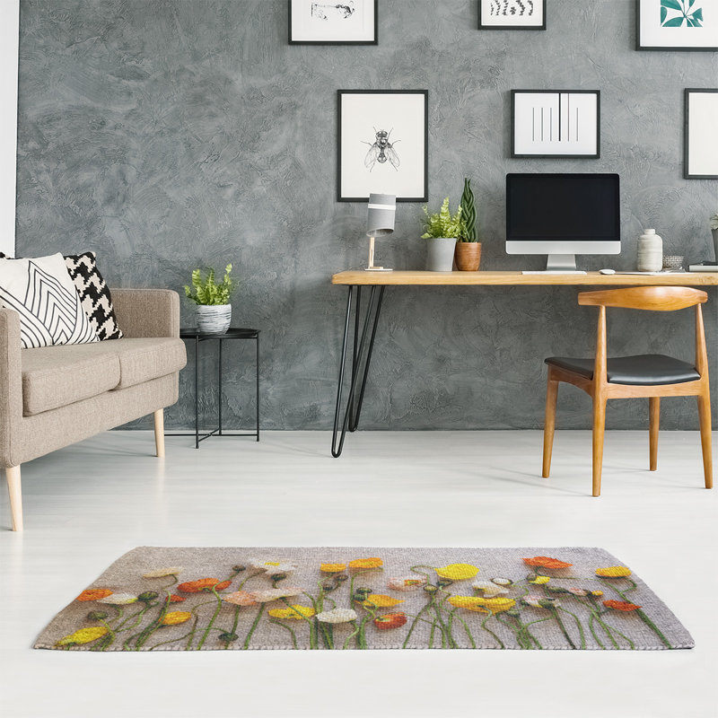 Tapis de fleurs séchées blanc/jaune/rouge, Rectangle 3 pi x 5 pi