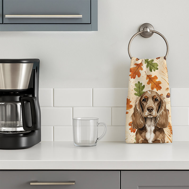 Chocolate Cocker Spaniel Heirloom Fall Kitchen Towel, Chocolate Cocker Spaniel