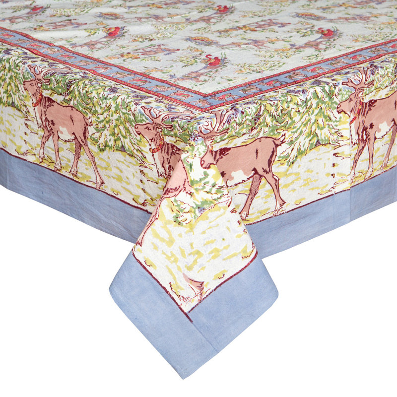 Renne Handmade Floral Tablecloth, 142" x 71", Green/Red