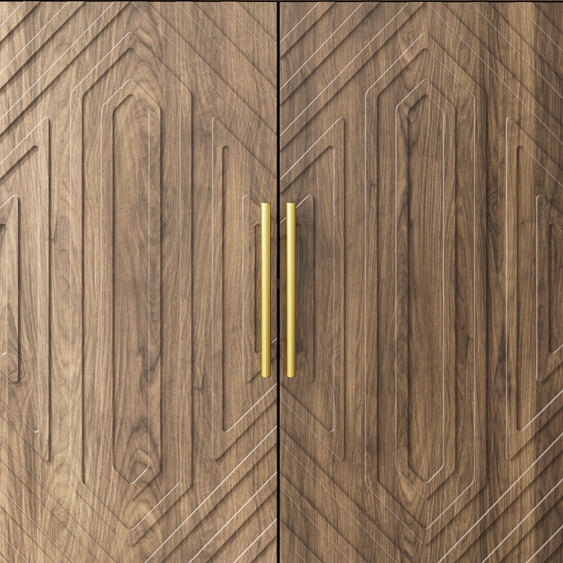 55" Modern Walnut Accent Cabinet with Curved Edges, 4 Doors & Ample Storage, 33.47" H x 55.14" W x 15.77" D