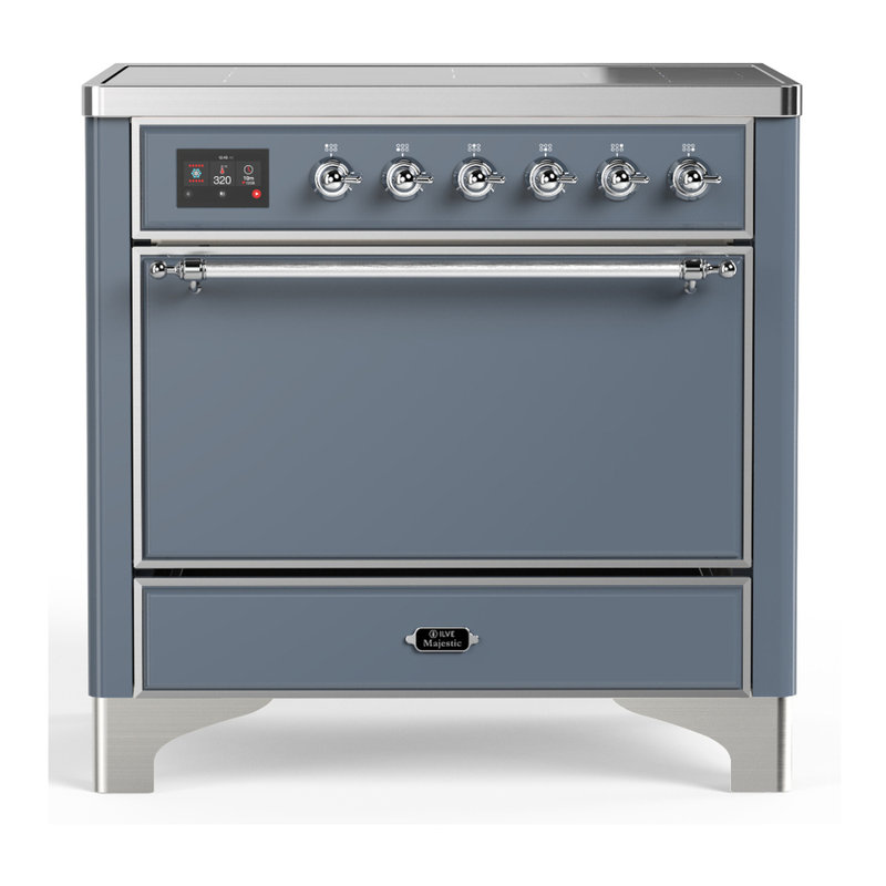 Cuisinière à induction 36 pouces avec 6 éléments à induction en bleu gris Majestic III Series (garniture chromée), Bleu gris