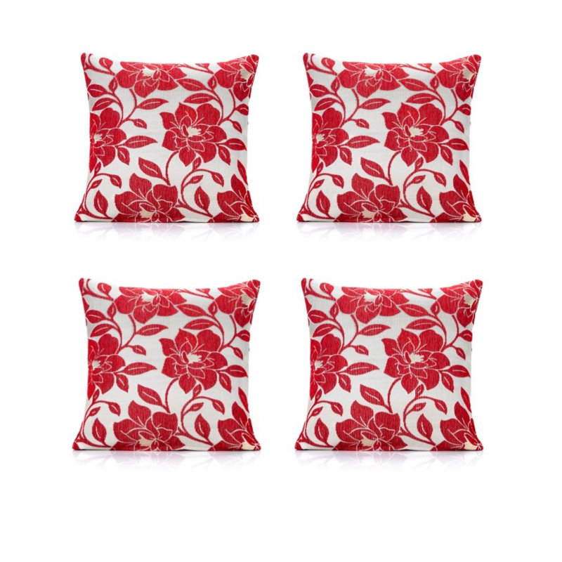 Darionne Floral Square Cushion, 45 cm H x 45 cm W x 15 cm D, Red