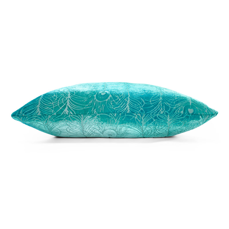 Peacock Feather Square Velvet Pillow Cover & Insert, Square 20", Aruba