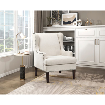 Fauteuil d'appoint Alvis 29 po moderne et contemporain - fauteuil d'appoint à texture à oreilles avec garniture cloutée élégante, coussin de siège amovible Coverr et cadre en contreplaqué Durable,