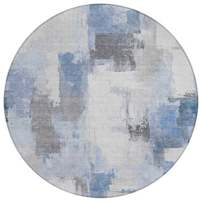 Machine Washable Indoor/Outdoor Xhevrie Denim Rug