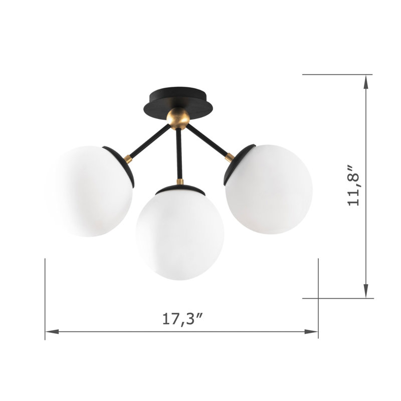 3 Lights Metal Body Luxury Semi Flush Mount With Glass Cap