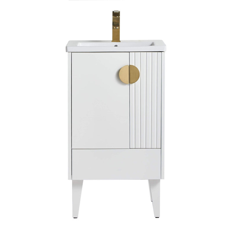 Ensemble de meuble-lavabo simple 20 po Saimah, Blanc mat, Laiton satiné