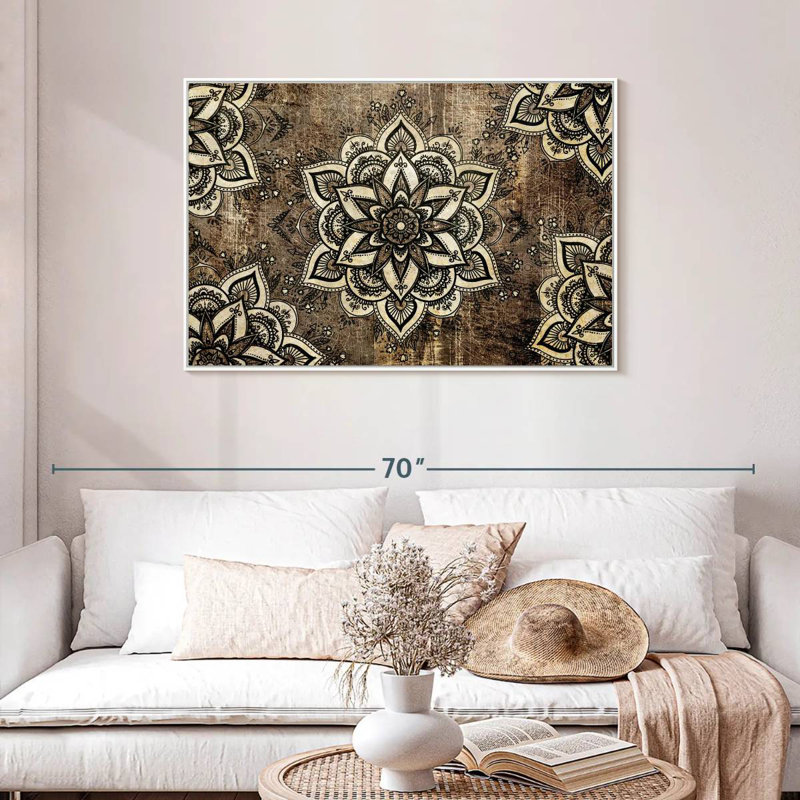 Mandalas géométriques floraux, Cadre flottant blanc, 43 po x 29 po