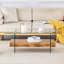 Table basse Kaiser avec plateau en verre et rangement double couche-630972874