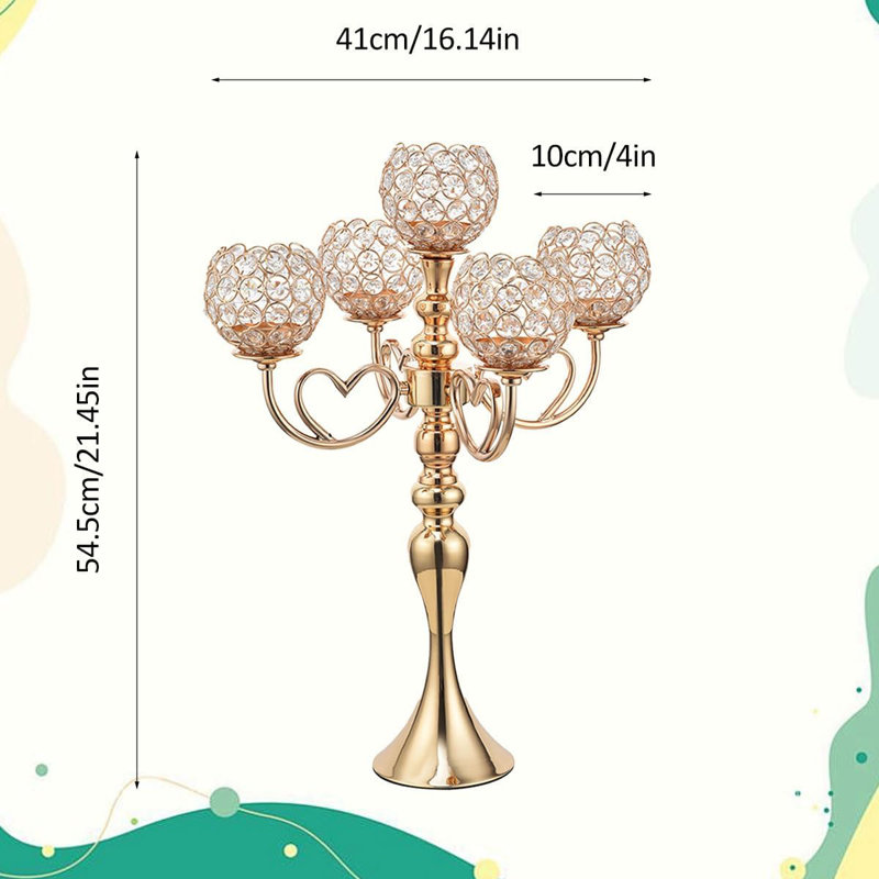 4 Pcs Gold Crystal Candle Holders 5 Arms Candelabra Centerpiece For Wedding Dinning Table Decoration