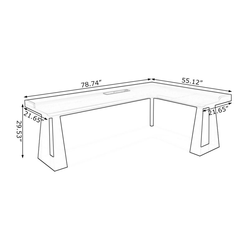 Bureau en bois massif noir en forme de L + fer, H 31,5 po x l 78,74 po x P 55,12 po, Retour à droite