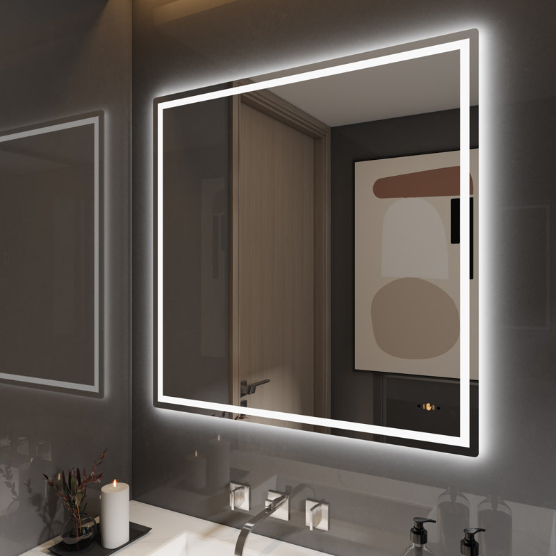 Johnine Touchless Bathroom LED Mirror Gesture Sensor Wall Lighted Frontlit&Backlit 3-Color Dimmable, 30" x 30"
