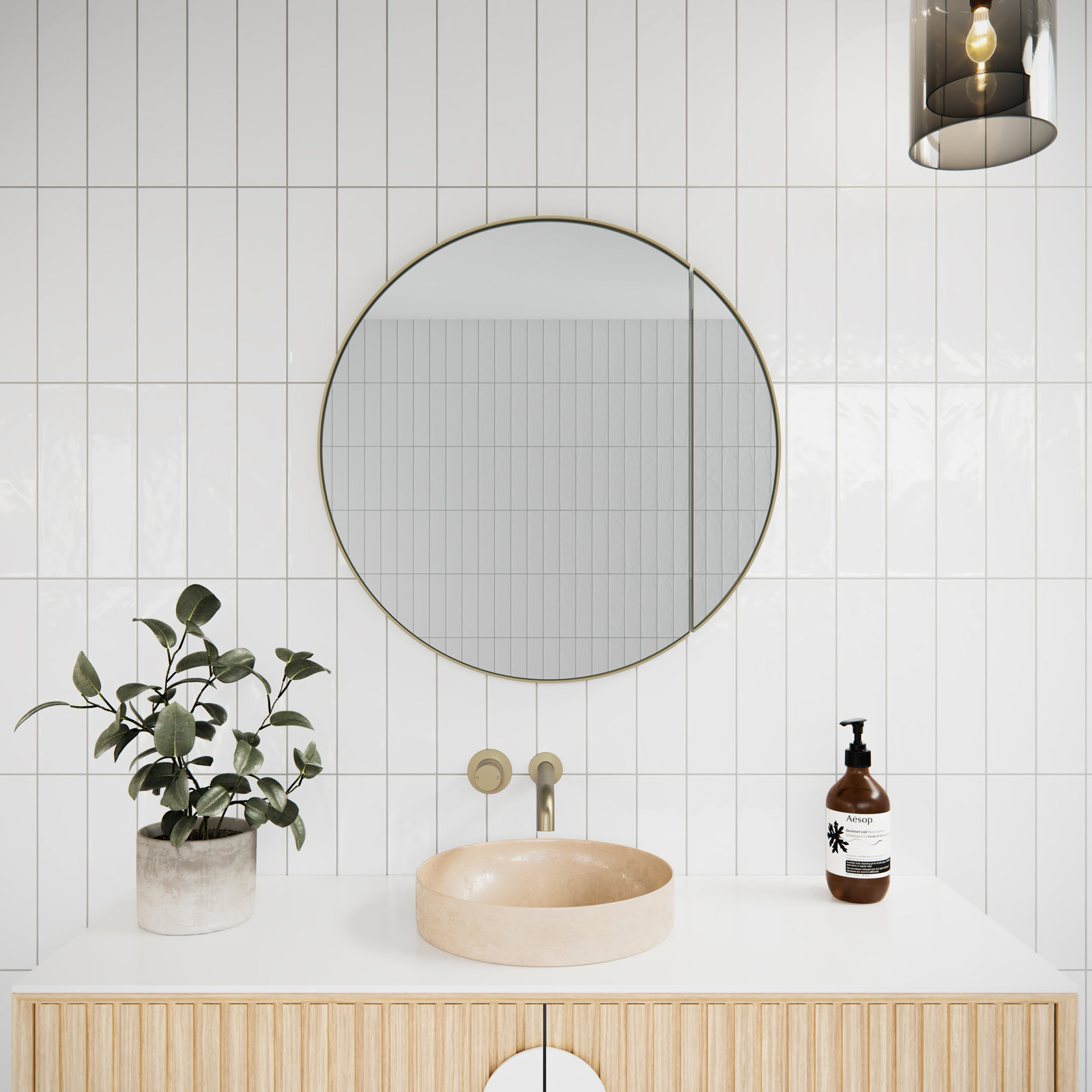 Recessed or Surface Mount Framed One Door Medicine Cabinet, Satin Brass