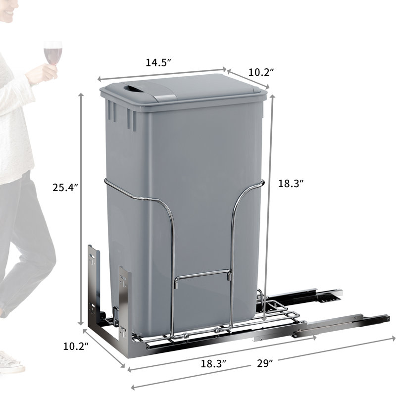 Balconera 43-QT Pull-Out Trash Can With Lid Single Bins Sliding Under Mount Kitchen Pullout Waste Container Trash Can